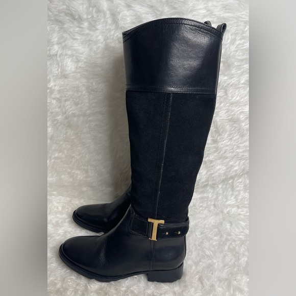 Tory Burch Riding Boots Tenley in Black Leather and Suede Size 5.5 - Picture 7 of 17